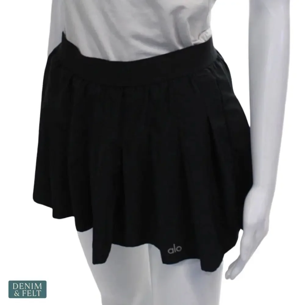 Alo Yoga Varsity Tennis Skirt Small Black Pleated Athletic Preppy Sporty Active